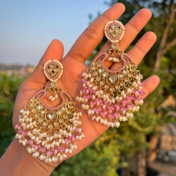 Alishba Chandbali, Alishba, Lavender EARRINGS, EARRINGS, TRENDING EARRINGS, WEARABLE JEWELLS, SALE, weading SALE, BOLLYOOD EARRINGS, Kundan earrings, Earrings, chandbali, wearablejewells