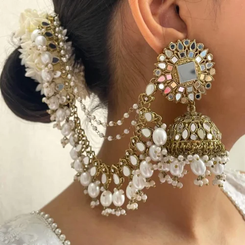 Tazmeen Beautiful Long Kundan Bahubali With Tana