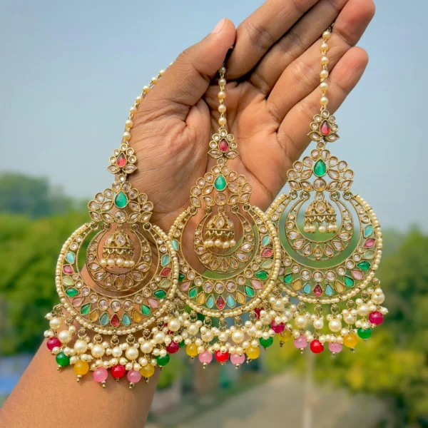 IMG-20250103-WA0035 Sadaf, sadaf Earring, Multi color earring, Teeka with earrung, Big chandbali, Big earrings, Punjabi Earring,
