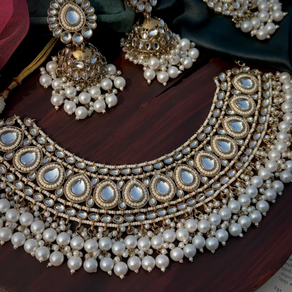 necklace, kundan set, kundan necklace, white necklace, white set, white kundan neck set, wearable jewells