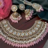 necklace, kundan set, kundan necklace, pink necklace, pink set, pink kundan neck set, wearable jewells