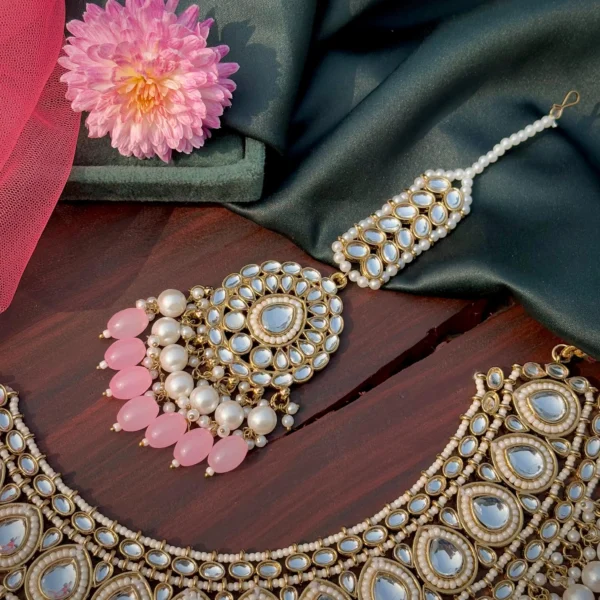 necklace, kundan set, kundan necklace, pink necklace, pink set, pink kundan neck set, wearable jewells