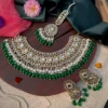 necklace, kundan set, kundan necklace, white necklace, white set, green kundan neck set, wearable jewells