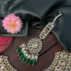 necklace, kundan set, kundan necklace, white necklace, white set, green kundan neck set, wearable jewells