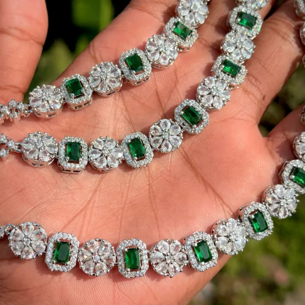 IMG-20250106-WA0051 green ad set, green American diamond necklace, green ad, green necklace, American diamond, American diamond set, ad set, wearable jewells