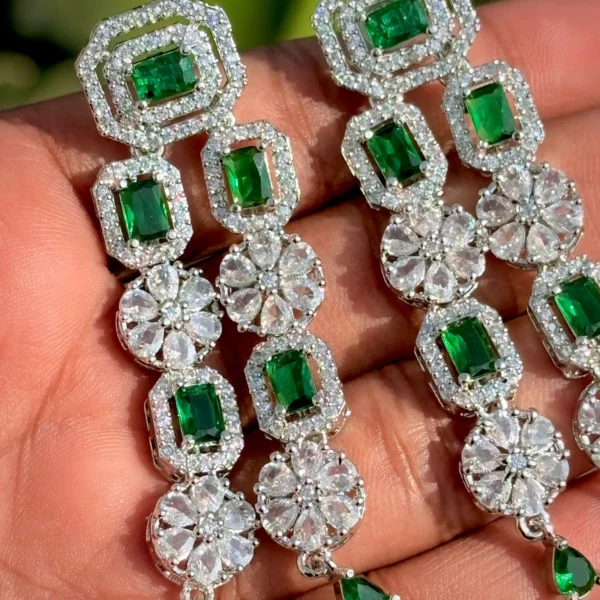 IMG-20250106-WA0053 green ad set, green American diamond necklace, green ad, green necklace, American diamond, American diamond set, ad set, wearable jewells