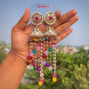 Erum, Erum Earring, Multi color earring, Teeka with earrung, Big chandbali, Big earrings, Punjabi Earring,