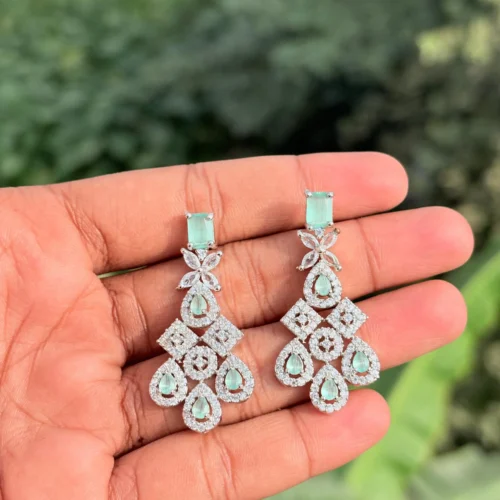 green earring, mint american diamond earring, mint ad, mint studs, wearable jewells