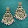 pink earring, pink chandbali, reverse pink earring, reverse pink chandbali, reverse american diamond earring, wearable jewells,