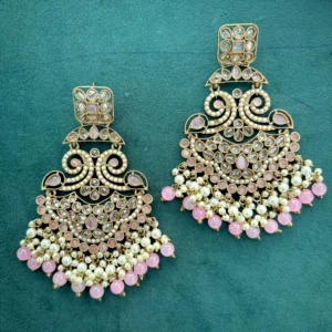 pink earring, pink chandbali, reverse pink earring, reverse pink chandbali, reverse american diamond earring, wearable jewells,