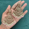 pink earring, pink chandbali, reverse pink earring, reverse pink chandbali, reverse american diamond earring, wearable jewells,