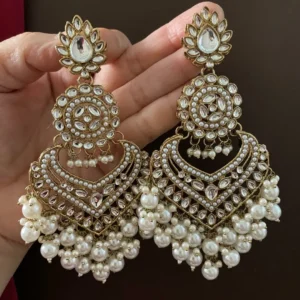 White colour earring, White colour chandbali, White earring, azeeza earrings, wearable jewells