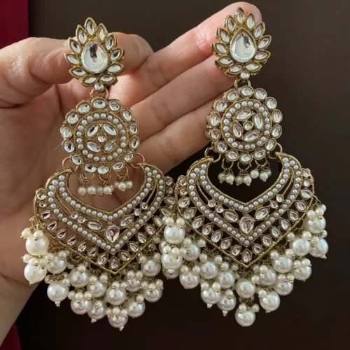 White colour earring, White colour chandbali, White earring, azeeza earrings, wearable jewells