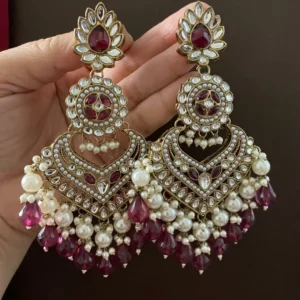 hot pink colour earring, rani colour chandbali, pink earring, ashii earrings, wearable jewells