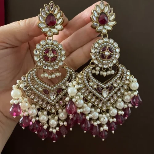 hot pink colour earring, rani colour chandbali, pink earring, ashii earrings, wearable jewells