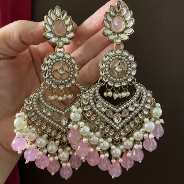 1 (4) Pink colour earring, Pink colour chandbali, Pink earring, azeeza earrings, wearable jewells