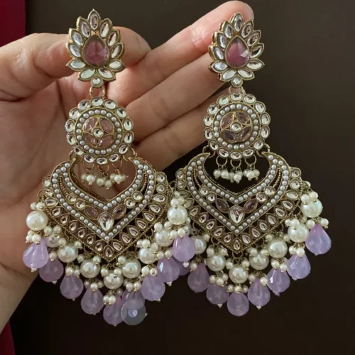 Lavender colour earring, Lavender colour chandbali, Lavender earring, azeeza earrings, wearable jewells