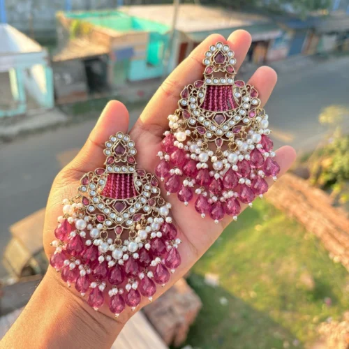 Hot pink EARRINGS, TRENDING EARRINGS, WEARABLE JEWELLS, SALE, DIWALI SALE, BOLLYOOD EARRINGS, Kundan earrings, Earrings, chandbali