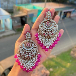 hot pink colour earring, rani colour chandbali, pink earring, ashii earrings, wearable jewells