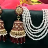 Mahroon earring, bahubali, jhumka, Rani pink jhumka, kundan EARRINGS, earring with tana, MAhroon kundan jhumka