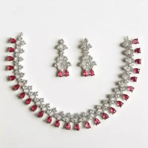 American diamond set, American diamond, ad set, ruby ad set, ruby American diamond neck set, wearable jewells, American diamond necklace