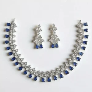 American diamond set, American diamond, ad set, blue ad set, blue American diamond neck set, wearable jewells, American diamond necklace