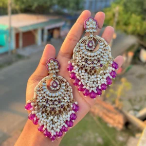 violet colour earring, purple chandbali, purple earring, ashii earrings, wearable jewells