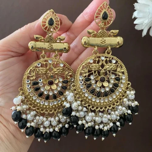 Sajal Rounded Chandbali – Black