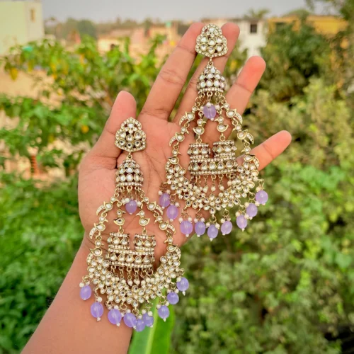 burj khalifa earring, earrings, statement earring, big earrings, chandbali, statement chandbali, wearable jewells, lavender chandbali, lavender earring