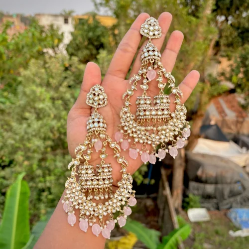 burj khalifa earring, earrings, statement earring, big earrings, chandbali, statement chandbali, wearable jewells, pink chandbali, pink earring