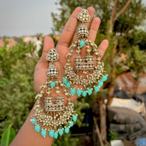 burj khalifa earring, earrings, statement earring, big earrings, chandbali, statement chandbali, wearable jewells, blue chandbali, blue earring