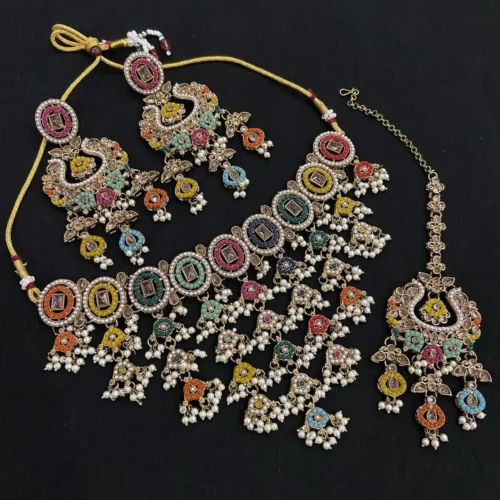 Maya Pakistani Reverse American Diamond Set - Multi