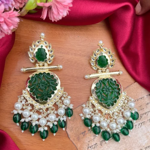 green chandbali, chandbali, Bollywood inspired earrings, Bollywood inspired chandbali, green earrings, green chandbali