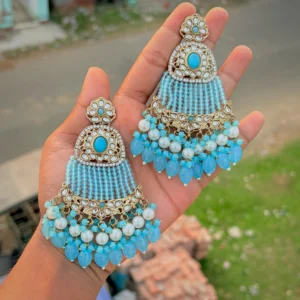 blue chandbali, blue earring, blue earrings, blue statement chandbali, blue jhumka, wearable jewells,