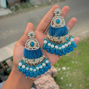 blue chandbali, blue earring, blue earrings, blue statement chandbali, blue jhumka, wearable jewells,