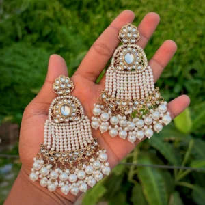 white chandbali, white earring, white earrings, white statement chandbali, white jhumka, wearable jewells,
