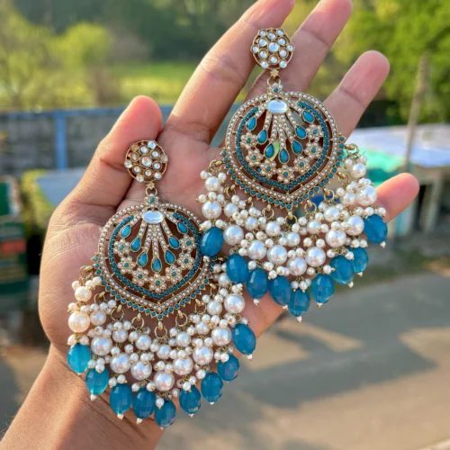 blue EARRINGS, EARRINGS, TRENDING EARRINGS, WEARABLE JEWELLS, SALE, DIWALI SALE, BOLLYOOD EARRINGS, Kundan earrings, Earrings, chandbali