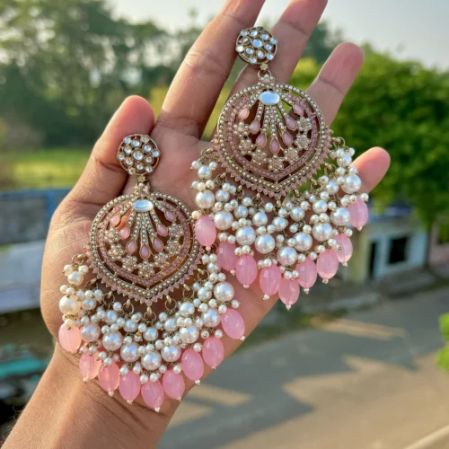 pink EARRINGS, EARRINGS, TRENDING EARRINGS, WEARABLE JEWELLS, SALE, DIWALI SALE, BOLLYOOD EARRINGS, Kundan earrings, Earrings, chandbali