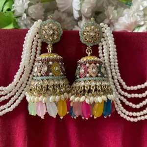 Multi earring, bahubali, jhumka, multi jhumka, kundAN EARRINGS, earring wwith tana, multi kundan jhumka