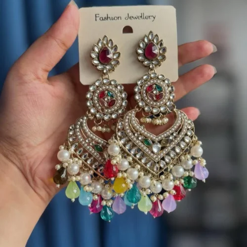 multi colour earring, multi colour chandbali, earring, azeeza earrings, wearable jewells