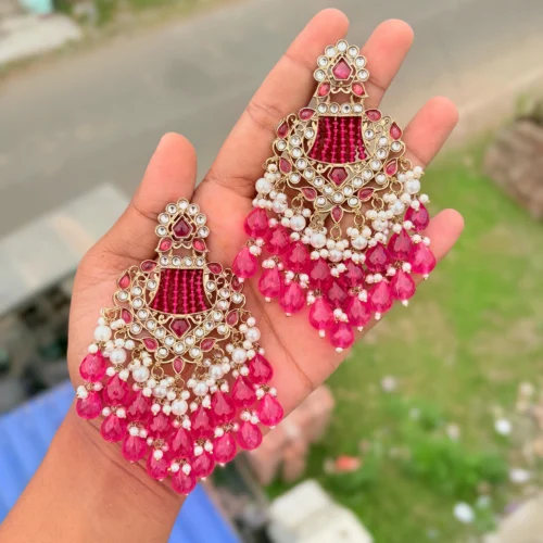hot pink EARRINGS, TRENDING EARRINGS, WEARABLE JEWELLS, SALE, DIWALI SALE, BOLLYOOD EARRINGS, Kundan earrings, Earrings, chandbali