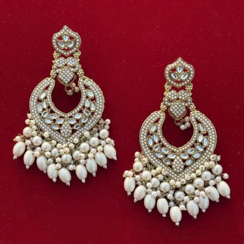 white chandbali, white earring, white earrings, white studs, pakistani chandbali, pakistani earring, wearable jewells