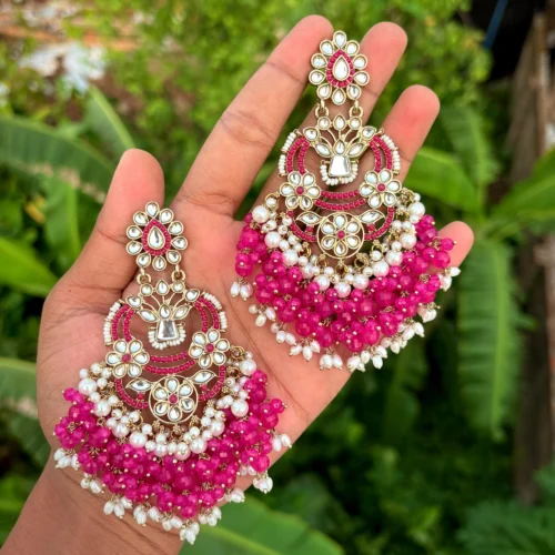 Seher Kundan Earring - Hot Pink