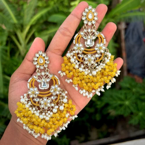 Seher Kundan Earring - Yellow