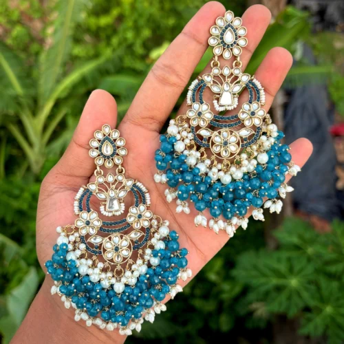 Seher Kundan Earring - Dark Blue