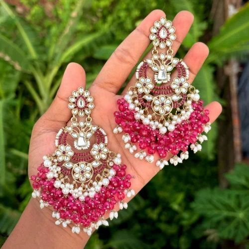 Seher Kundan Earring - Wine