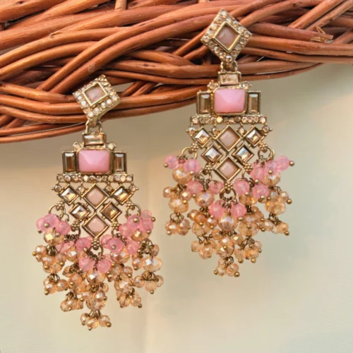 Pink Earring, Earrings, Kundan Earring , Minimal Earring,