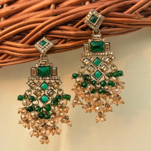 Green Earring, Earrings, Kundan Earring , Minimal Earring,
