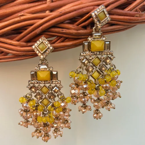 Yellow Earring, Earrings, Kundan Earring , Minimal Earring,