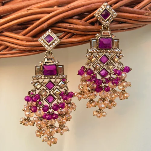 Violet Color Earring, Earrings, Kundan Earring , Minimal Earring,